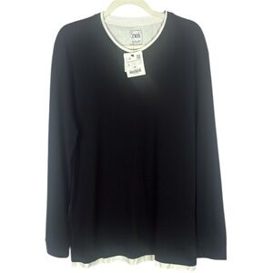 Zara Black and White Trim Mock-Neck Long Sleeve Tee Size Large